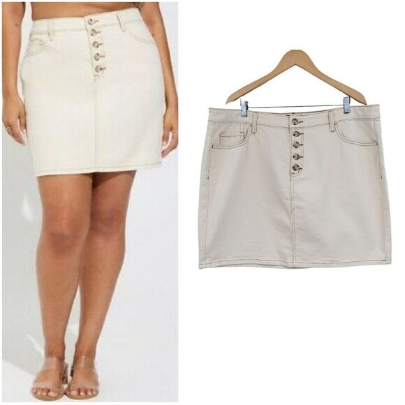 Torrid Denim Jean Beige Neutral Mini Skirt Button Fly Women's Plus Size 18 - Picture 2 of 9